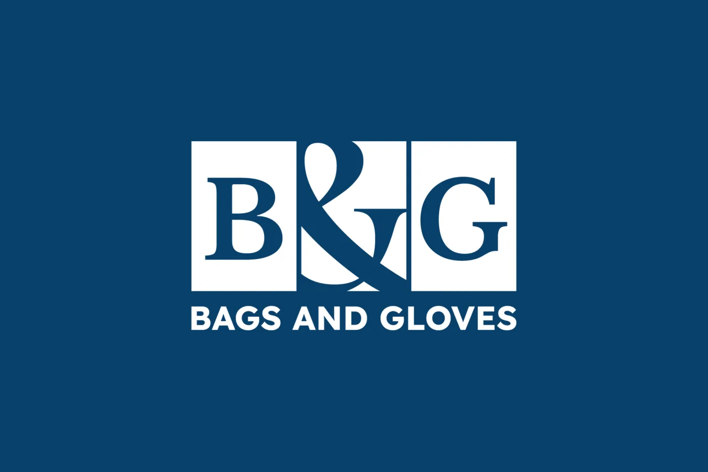 The Bags And Gloves logotype in white on the brand's navy blue.
