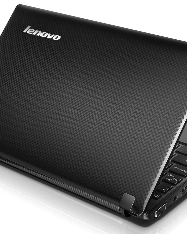 A Lenovo IdeaPad S10-3 netbook from behind, with a textured black lid.